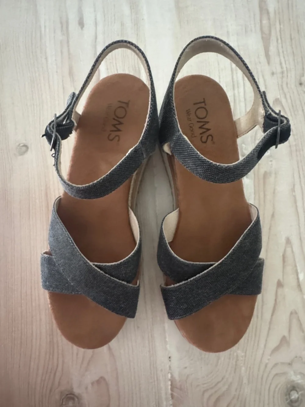 TOMS Charcoal Crisscross Ankle-Strap Platform Sandal